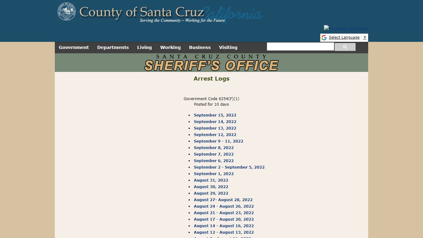 Arrest Logs - Santa Cruz County Sheriff's Office Homepage